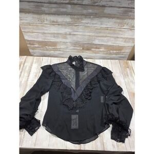 Vintage The Gilberts for Tally Black Lace Ruffle‎ Sheer Blouse Bonwit Teller 4